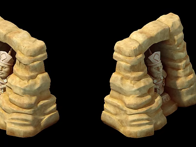 Decorative Stone Textured Bookends With Small Statues In Symmetric Design 3d model