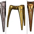 Modern Metallic Copper And Silver Stools With Slim Legs And Rivet Details