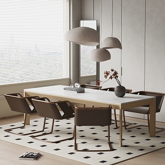 CASSINA Dining Table Chair Dining Table Chair Chandelier Carpet 3d model