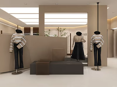 Modern Mall Clothing Store Interior With Mannequins Stylish Displays And Seating Area 3d model