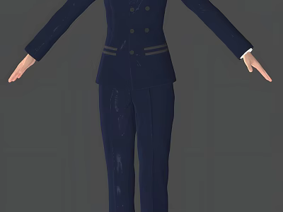 Woman In Navy Blue Double Breasted Uniform With Striped Cuffs And Arms Outstretched 3d model