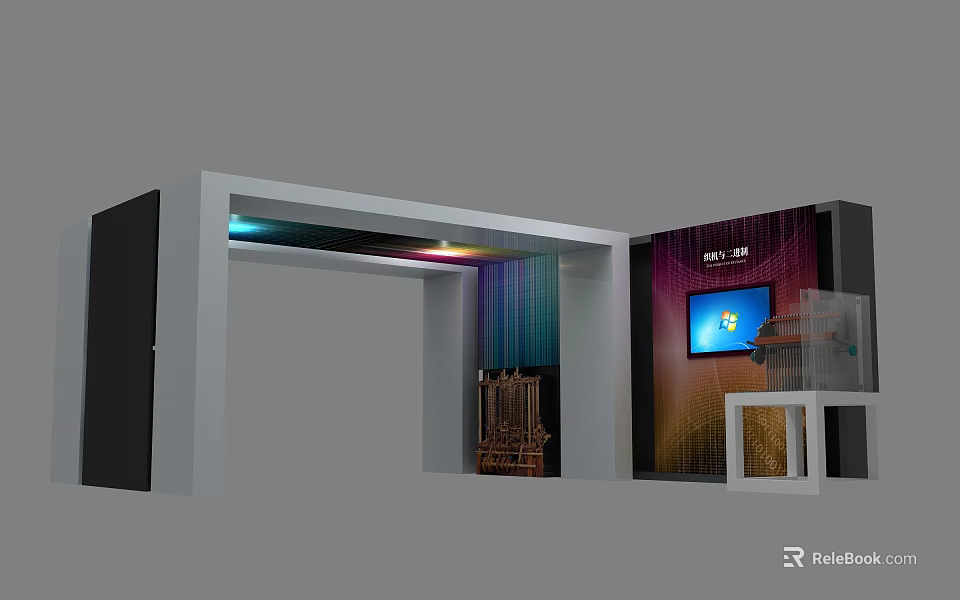 Modern Exhibition Booth Design With Colorful Lighting And Digital Screen 3d model 