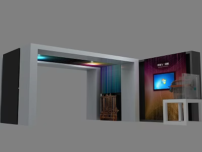 Modern Exhibition Booth Design With Colorful Lighting And Digital Screen 3d model