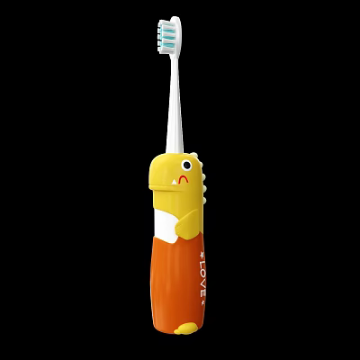 Cute Cartoon Dinosaur Toothbrush for Daily Washing Use with Yellow Orange Design and LOVE Lettering 3d model