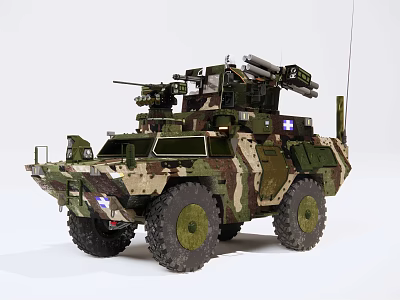 Tactical Utility Vehicle With Camouflage Paint Mounted Missile Launchers And Machine Guns 3d model