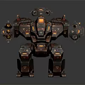 Futuristic Mechanical Robot Character Design With Armored Plates Glowing Orange Lights And Weapon Attachments