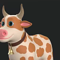 Cute Cartoon Cows With Brown White Spots And Bell Collars On Black Background