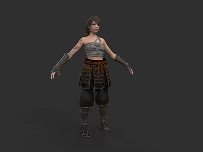 Woman With Tattoos In Sleeveless Top Samurai Style Pants And Arm Guards 3d model