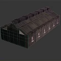 Cartoon Scene 3D Model Building With Brown Small Houses Multiple Windows And Wavy Roofs