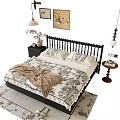 Cozy Double Bed With Floral Quilt Pillows Wooden Headboard And Side Nightstand Decor