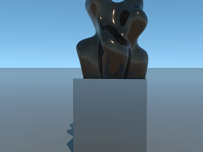 Plaza Landscape Featuring Black Abstract Sculpture On Gray Pedestal With Blue Sky 3d model