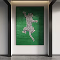 Cat Animal Painting With Green Background And Dot Composed Leaping Pose 3d model