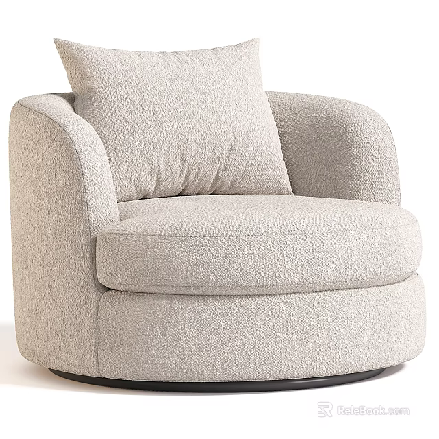 Modern Light Beige Textured Fabric Swivel Armchair With Curved Backrest And Padded Seat 3d model 