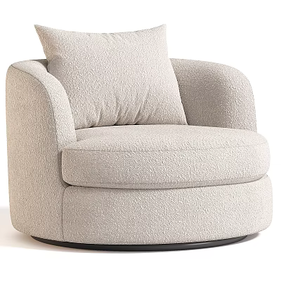 Modern Light Beige Textured Fabric Swivel Armchair With Curved Backrest And Padded Seat 3d model