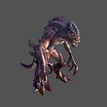 Fierce Monster Character with Purple Gray Skin Red Eyes Sharp Claws Fangs in Aggressive Stance