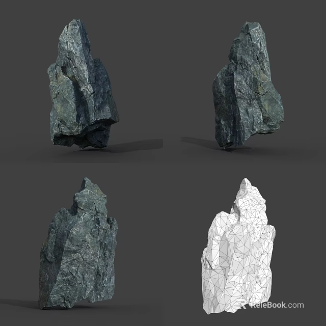 Natural Stone Material Displays Featuring 3D Models Different Angles And Wireframe Structure 3d model