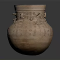 Ancient Clay Pottery Jar With Broken Rim And Decorative Carvings