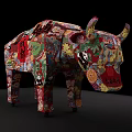 Colorful Decorative Cow Sculpture With Panda Floral And Chinese Patterns