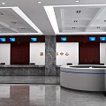 Modern Service Hall Interior With Intelligent Guidance Desk And Digital Display Screen