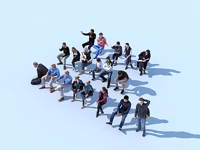 Diverse Group Of People In Various Casual Sitting And Standing Poses 3d model