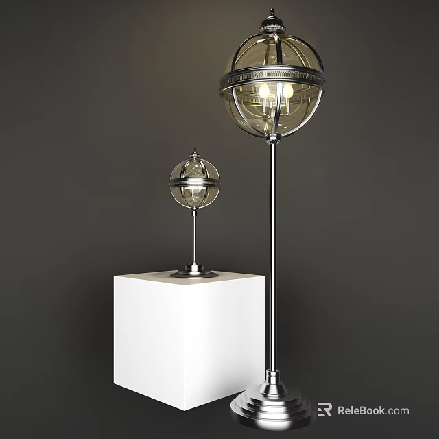 Modern Spherical Lamp Combination With Floor And Table Lamps On White Pedestal 3d model 
