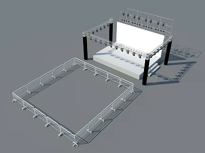 Event Stage Setup With Lighting Truss And Metal Barrier Fence Structure 3d model