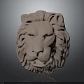 Lion Head Sculpture Artwork With Detailed Mane And Expressive Facial Features