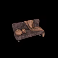 Gray Leather Sectional Sofa With Brown Blanket Pillow And Metal Legs In Light Room