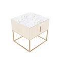Modern Bedside Table With Vertical Slat Door And Gold Metal Frame Design