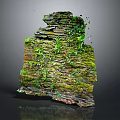 Layered Rock Structure Covered With Green Moss And Small Plants 3d model