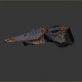 Sci-Fi Spaceship Model With Metallic Gray And Orange Accents And Geometric Panel Details