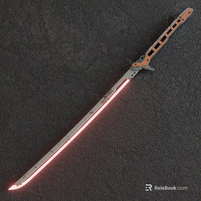 Glowing Sword With Red Light And Mechanical Hilt Design On Dark Textured Background 3d model 
