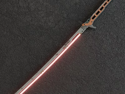Glowing Sword With Red Light And Mechanical Hilt Design On Dark Textured Background 3d model