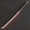 Glowing Sword With Red Light And Mechanical Hilt Design On Dark Textured Background