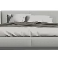 Modern Double Bed With Upholstered Headboard Cozy Blanket Pillows And Sleek Design