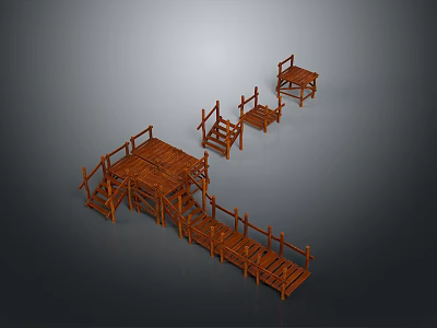 Wooden Outdoor Structure Design With Platform Stairs Seats And Railings 3d model