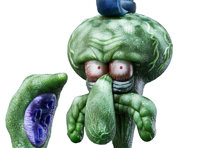 Green Tentacled Game Movie Character with Large Eyes and Purple Details 3d model