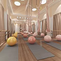 Yoga Studio Fitness Practice With Yoga Mats Exercise Balls And Barres