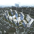 Aerial Planning of Modern Residential Community With High Rise Buildings And Green Spaces