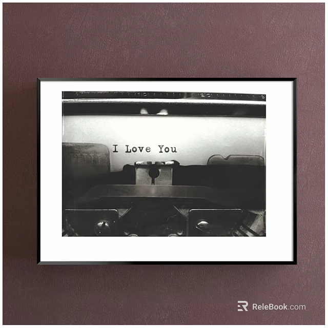 Framed Black And White Photo With I Love You Text In Vintage Car Back Seat 3d model 