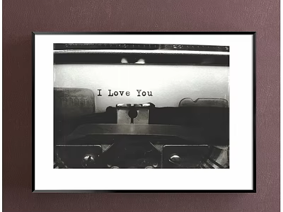 Framed Black And White Photo With I Love You Text In Vintage Car Back Seat 3d model
