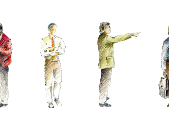 Modern hand-painted style business men 3d model