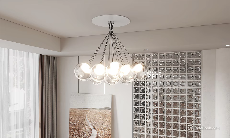 Modern Chandelier With Glass Globe Lights For Living Room Interior Design 3d model 