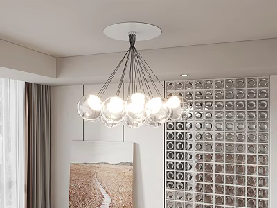 Modern Chandelier With Glass Globe Lights For Living Room Interior Design 3d model