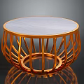 Modern Round Coffee Table With White Marble Top And Gold Radial Curved Base Design