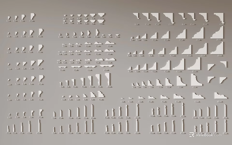Diverse Gypsum Moldings with Different Styles Ornate Patterns and Decorative Designs for Interior Use 3d model 