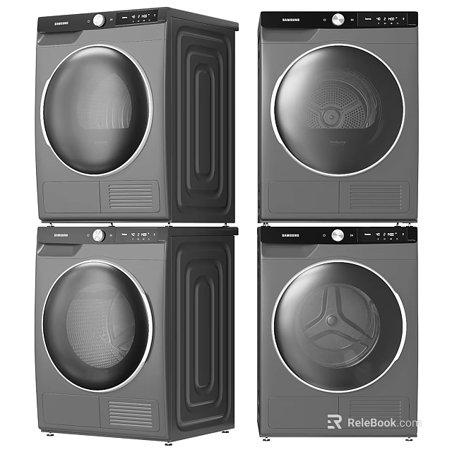 Front Loading Washing Machines Stackable Design With Modern Control Panel And Circular Door 3d model 