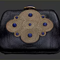 Stylish Dark Purple Clutch Bag With Blue Beads Golden Clasp And Crocodile Texture Design