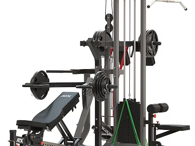 Multi Functional Home Gym Equipment With Weight Plates Bench Cables And Training Stations 3d model