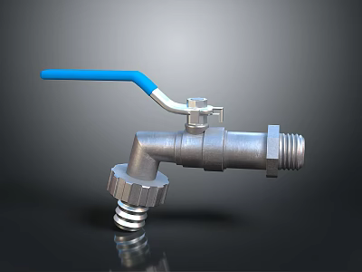 Stainless Steel Household Water Valve with Blue Handle and Metallic Body Design 3d model